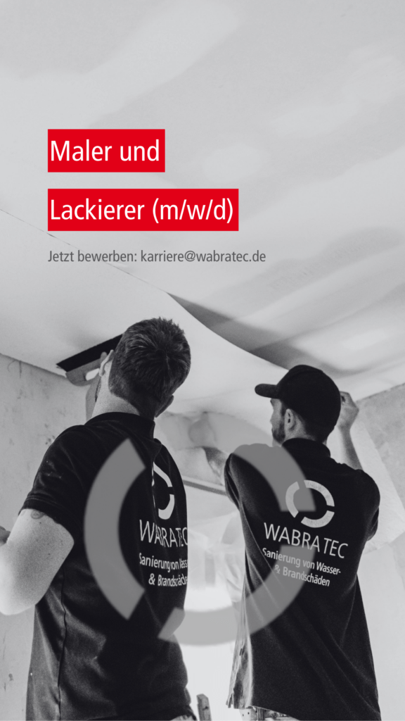 Zwei Maler der Firma WABRA TEC tapezieren die Decke eines Raumes.