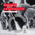 Quadratisches Stellenausschreiben der Firma WABRA TEC als Reinigungskraft für die Bauendreinigung